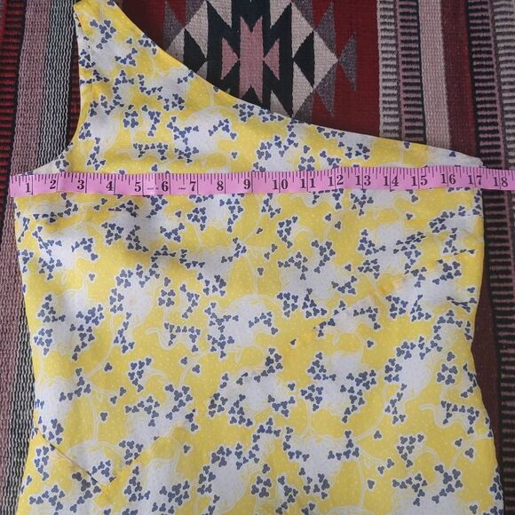 Paul & Joe Yellow Floral One Shoulder Ruffle Asymmetrical Dress Sz 42 US 10 - Picture 7 of 10
